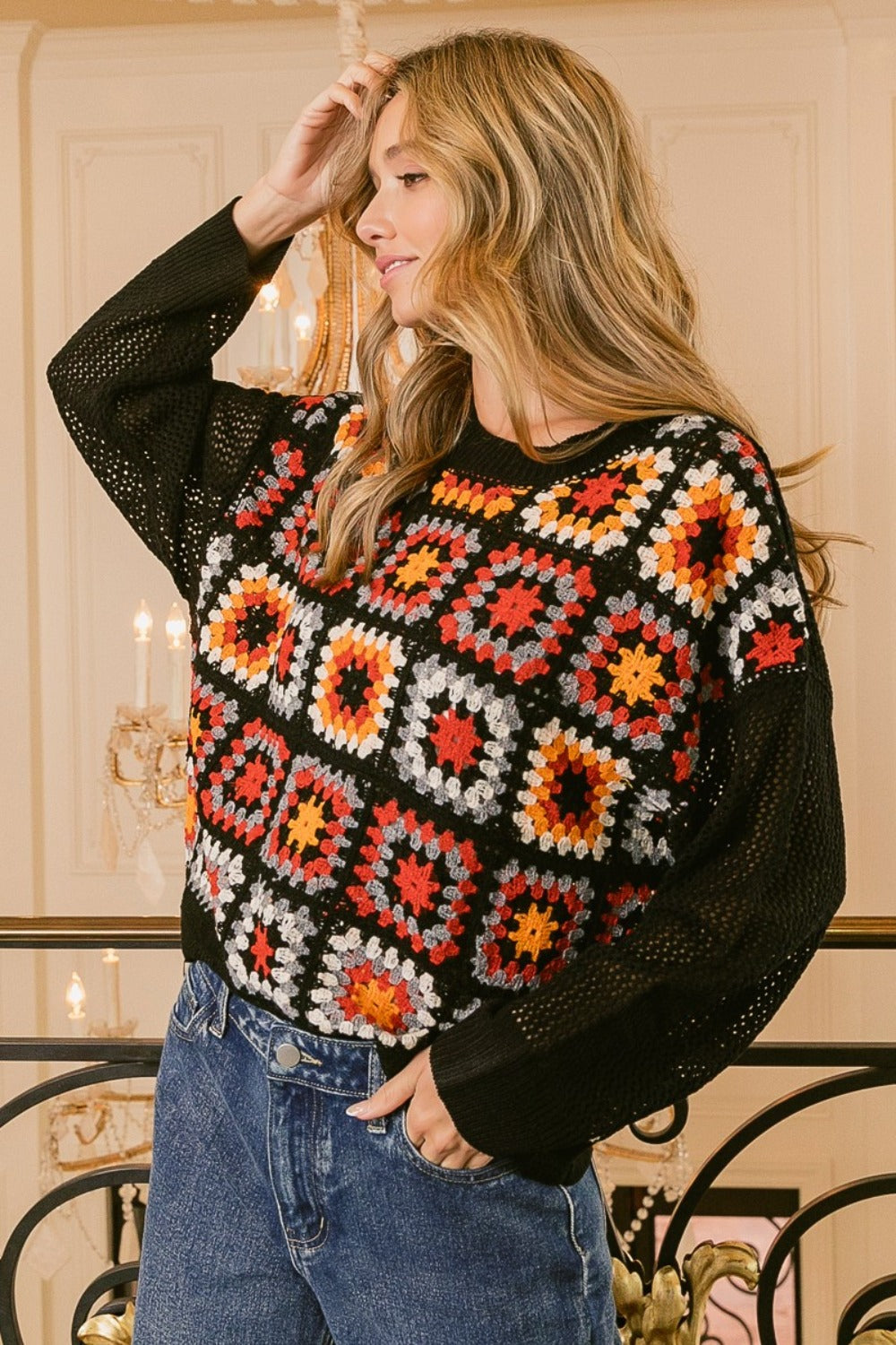 Maxct &BiBi Granny Square Front Long Sleeve Top