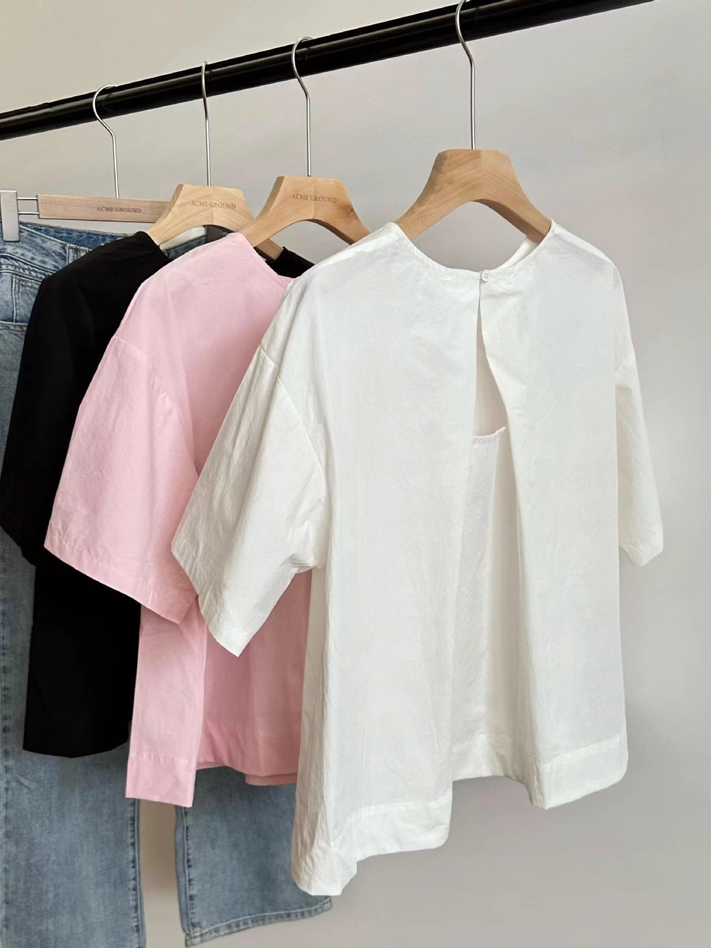 Maxct Back Hollow Round Neck Simple T-Shirt