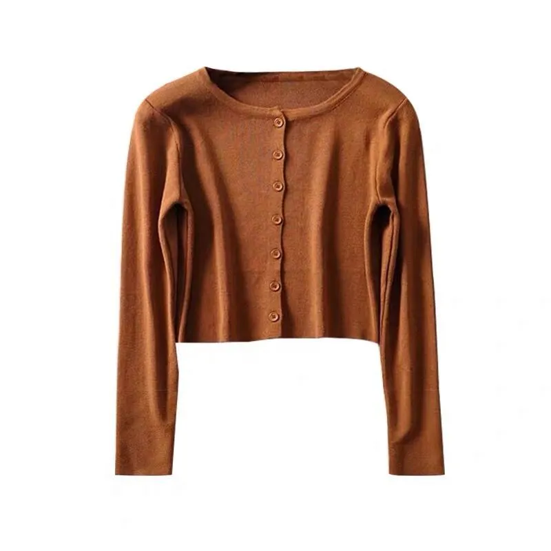 Maxct Women Cardigans Solid O-neck Knitted Stretchy Bm Style Trendy Cozy Retro Fairy Sweet Kawaii Ulzzang All-match Crop Tops Hot Slim