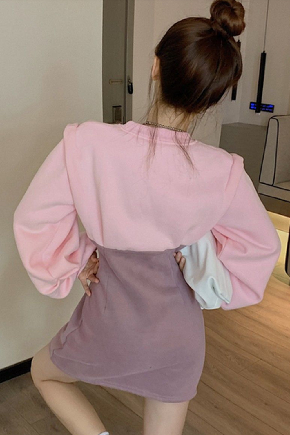 O-Neck Lantern Sleeve Office Mini Dress Maxct