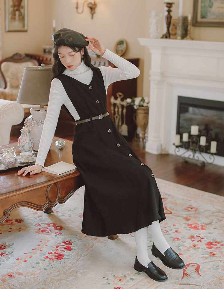 Button Up Suede Pinafore Dress Maxct