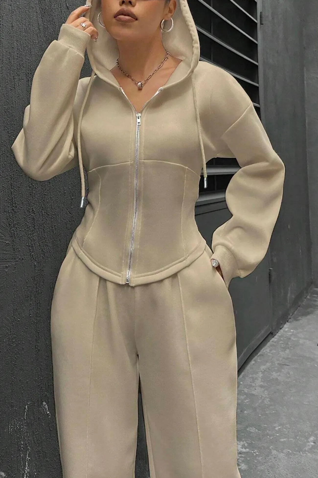 Maxct Solid Slim Fit Hoodie Pants Suits