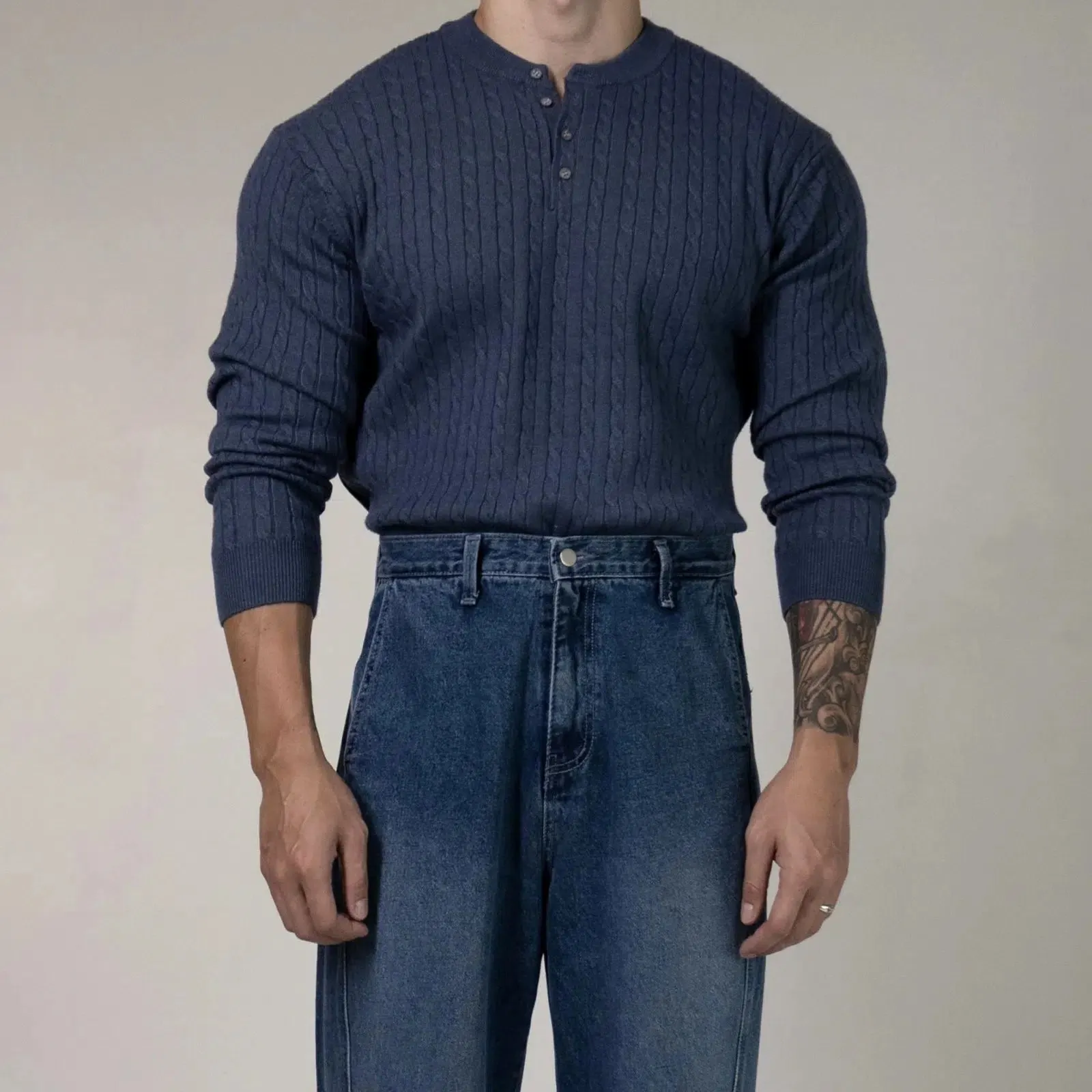 Maxct Bottoming Henry Collar Sweater