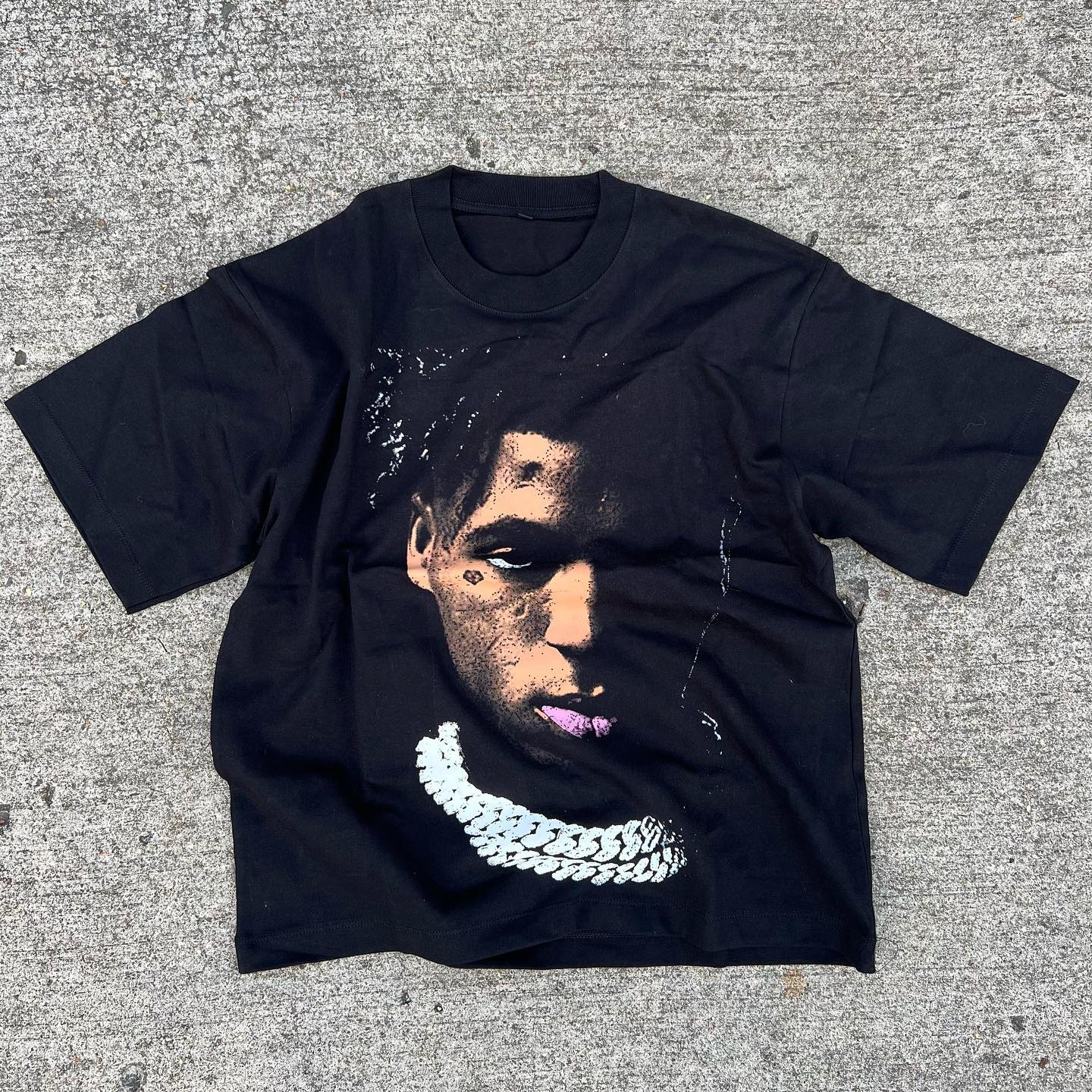 y2kGothic Street Hip Hop Harajuku Portrait Print Oversized T-Shirt Men's Fashion Loose Casual Harajuku White Belt Round Neck Top