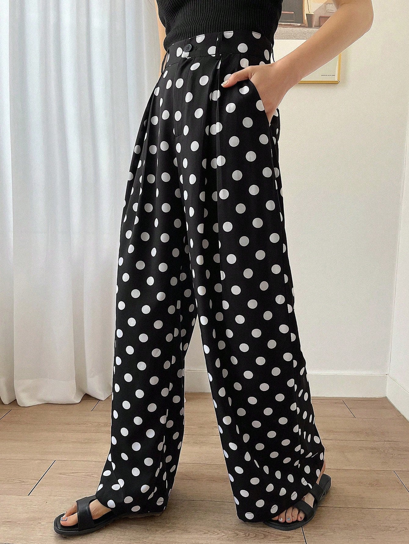 Maxct Polka Dot Palazzo Pants Women's Suit Pants With Pockets