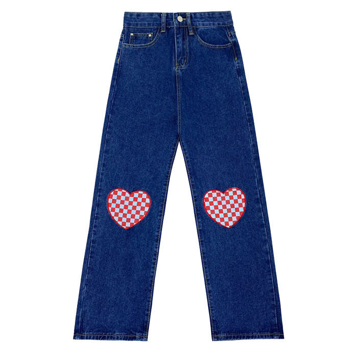 Checker Heart Wide Jeans Maxct