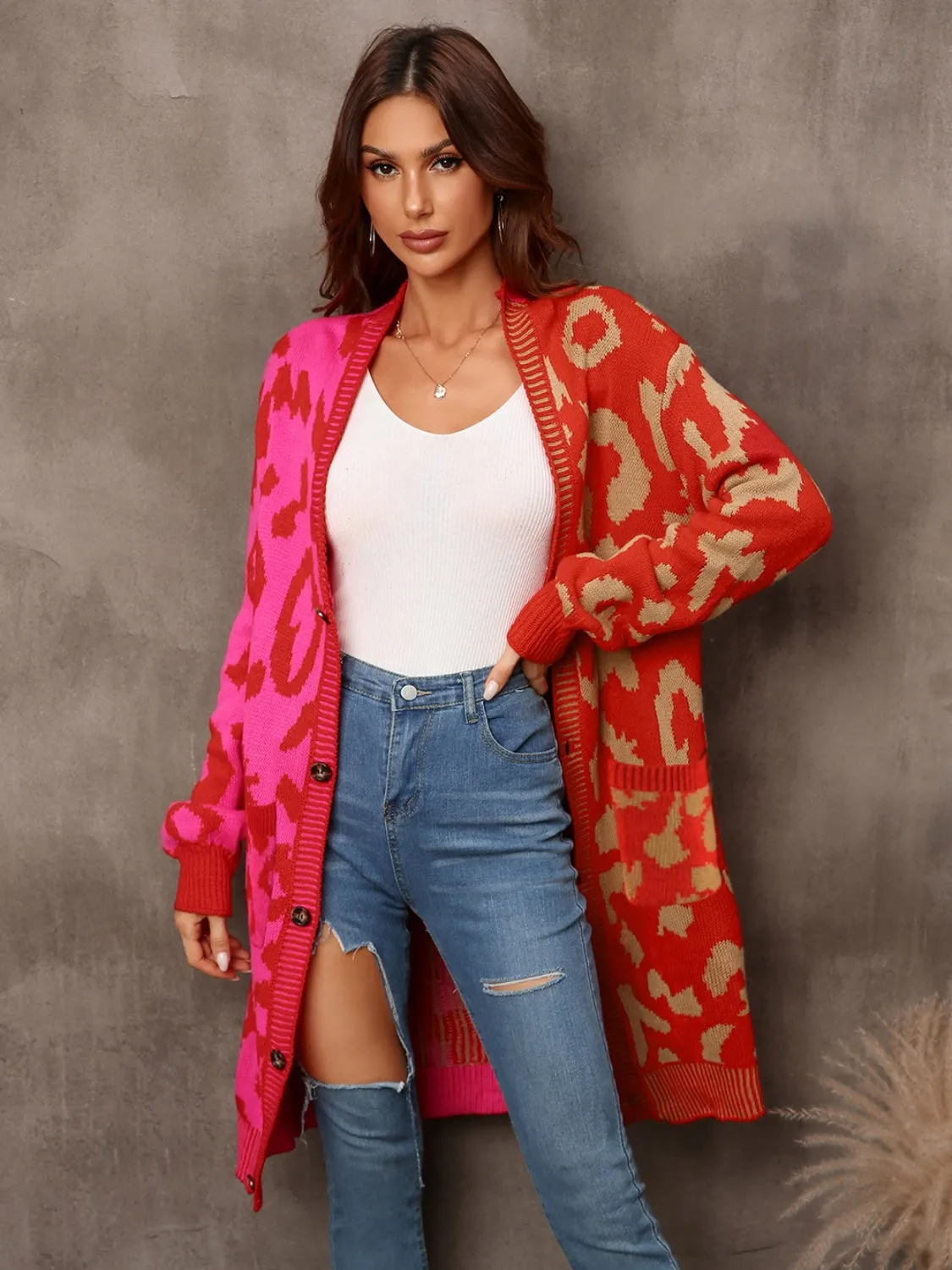 Maxct &Leopard Button Down Longline Cardigan