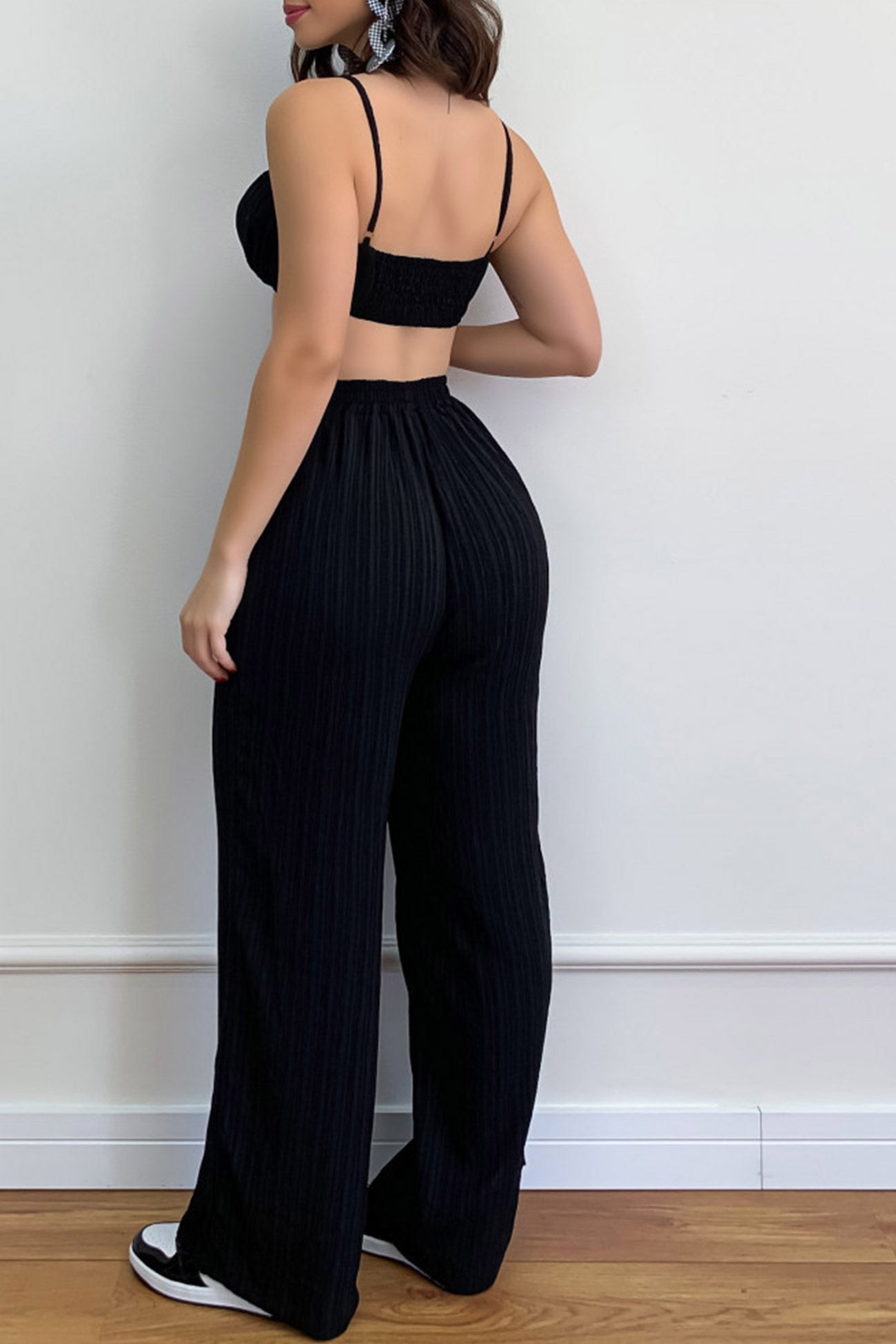 Maxct-Pleated Smocked Vest Drawstring Long Pants Suits