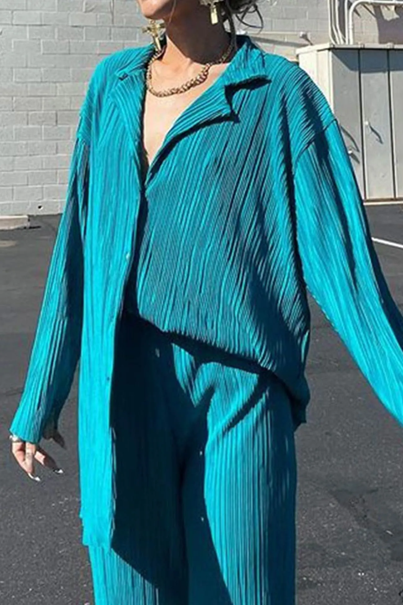 Maxct Pleated Shirt Wide Leg Pants Set - Image 23