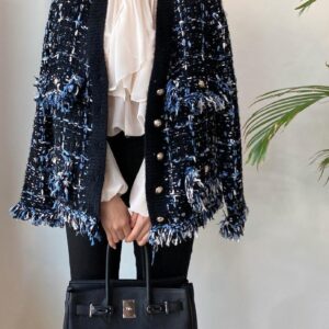 Maxct Vintage V-Neck Fringed Frayed Mélange Knit Cardigan