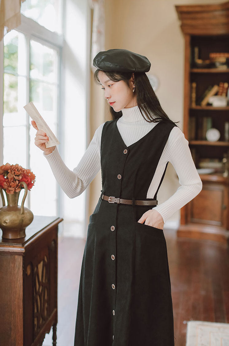 Button Up Suede Pinafore Dress Maxct