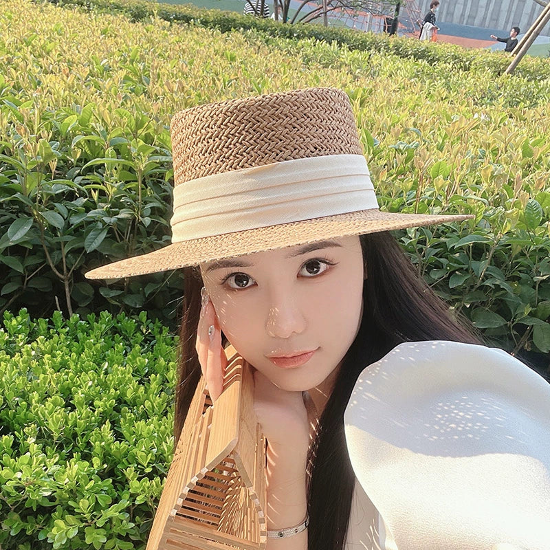 Maxct Internet Celebrity Ins Travel Wide Brim Flat Top Japanese Style Straw Hat