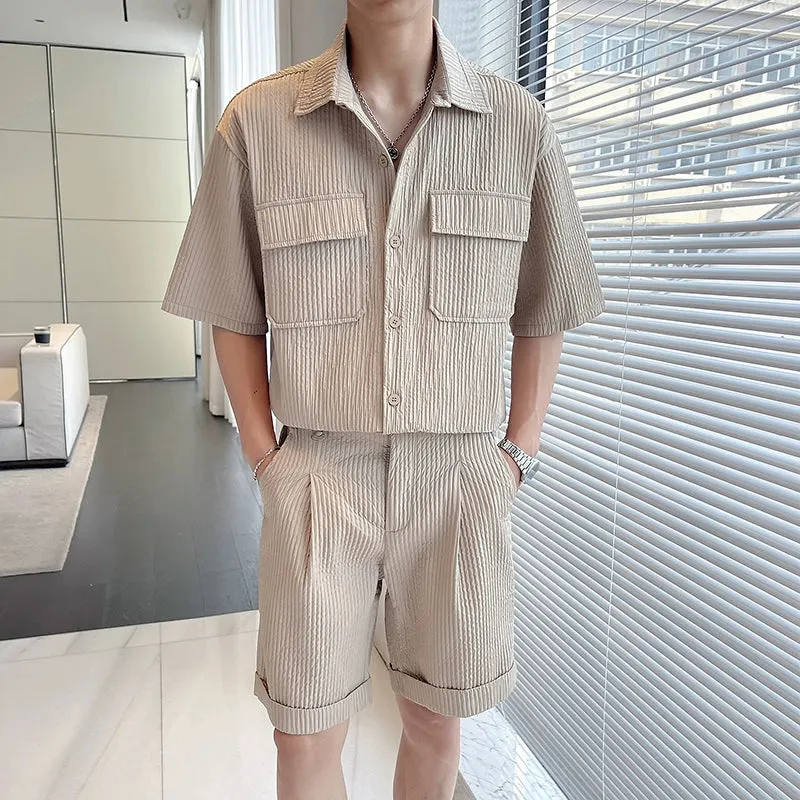 Maxct Pleated Simple Shirt and Shorts Set
