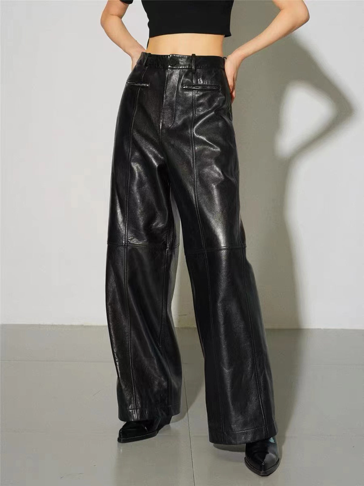 Maxct Zippered Faux Leather Straight Leg Mid-waist Pants