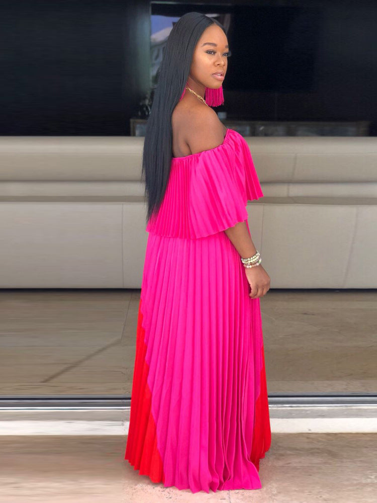 Off Shoulder Ombre Pleated Maxi Dress Maxct