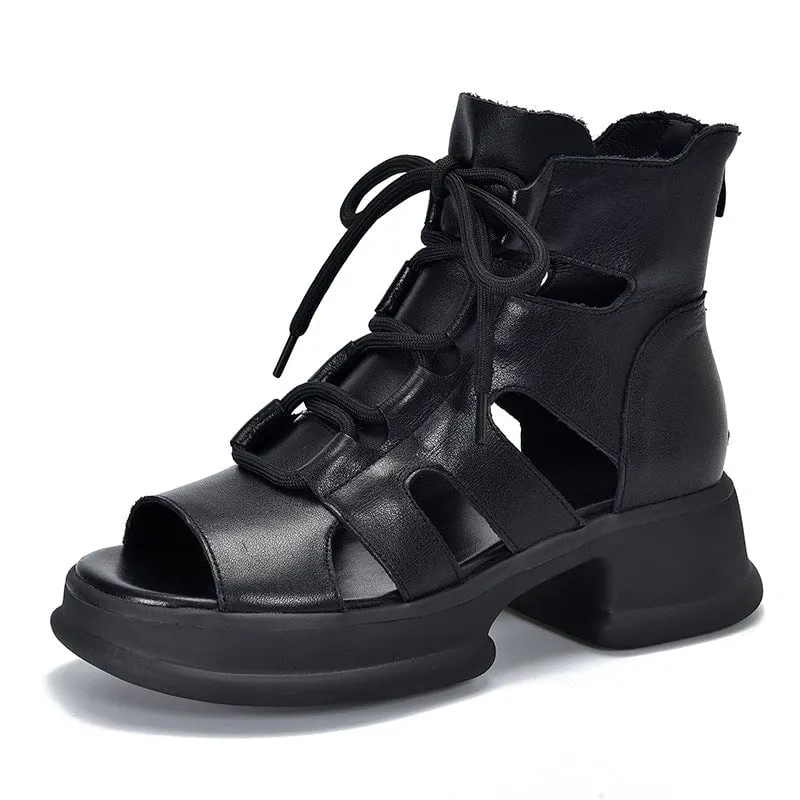 Genuine Platform Sandals Lace Up Retro Peep Toe Gladiator Sandals Maxct