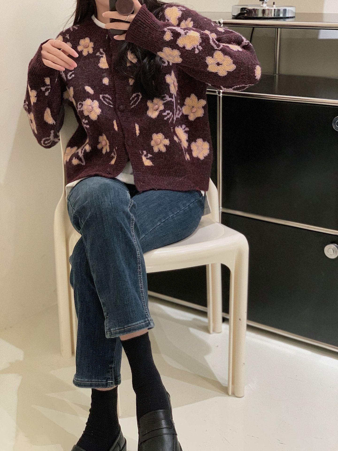 Maxct Vintage Crew Neck Long Sleeve Loose Sweater