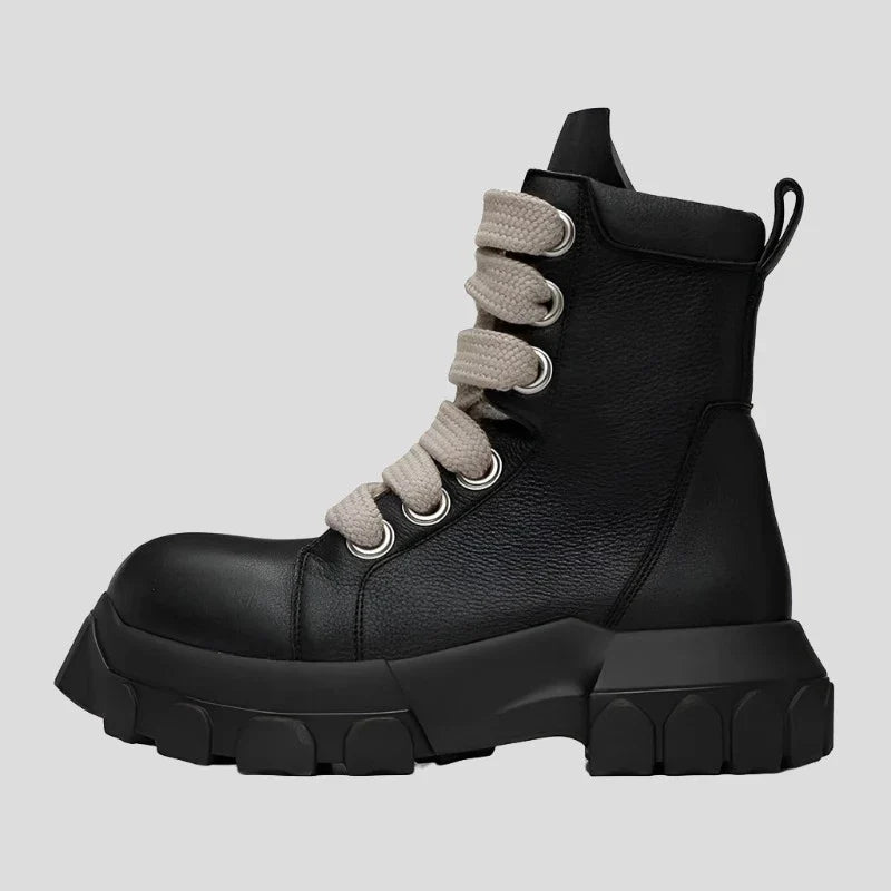 Style Cross-Tied Chunky Bottom Leather Men's British Ankle Boots Maxct