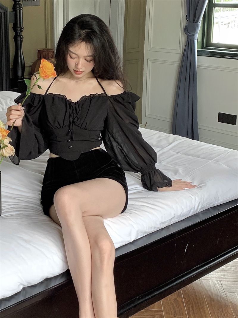 Shirts Blouses Spring Autumn Halter Off Shoulder Ruffles Patchwork Blusa Feminina Vintage Elegant Sexy Camisas De Mujer