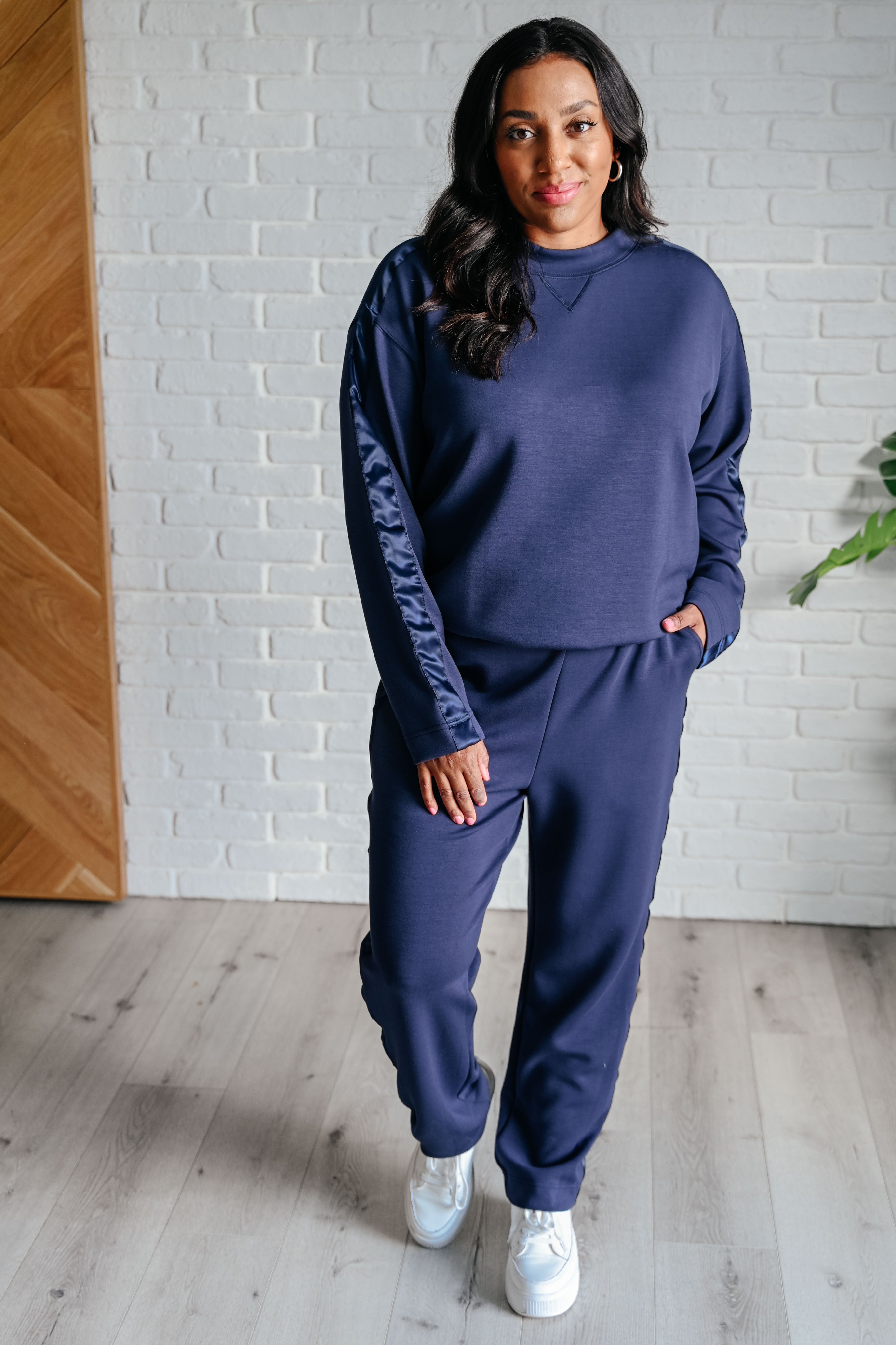 Maxct &Lysa Satin Stripe Pullover in Smoky Navy