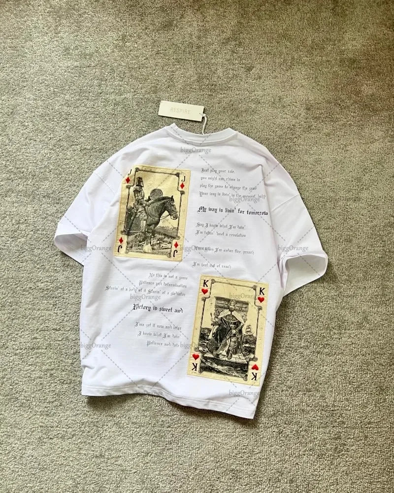 Maxct Y2k Harajuku High Street Retro Tops Trendy Fashion Casual T-Shirts Women Letters Poker Print Oversized Short-Sleeved Tops Men