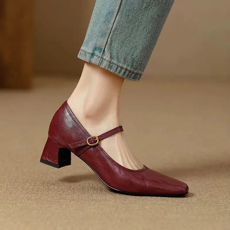 Retro Thick-Heeled One-Strap Mary Jane Shoes Maxct
