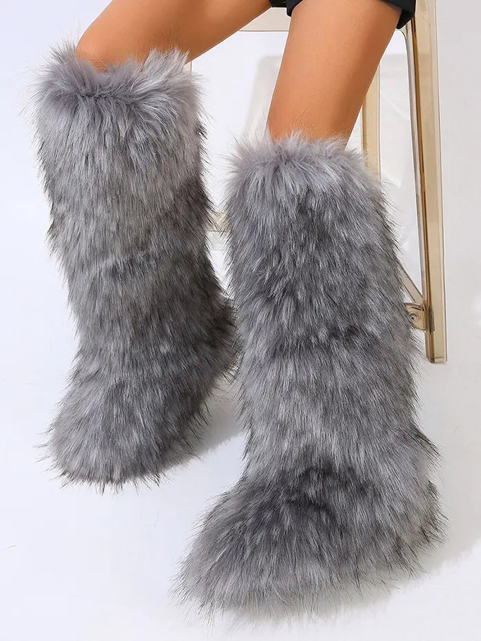 Warmth Thermal Fluffy Faux Fur Mid-calf Snow Boots Maxct