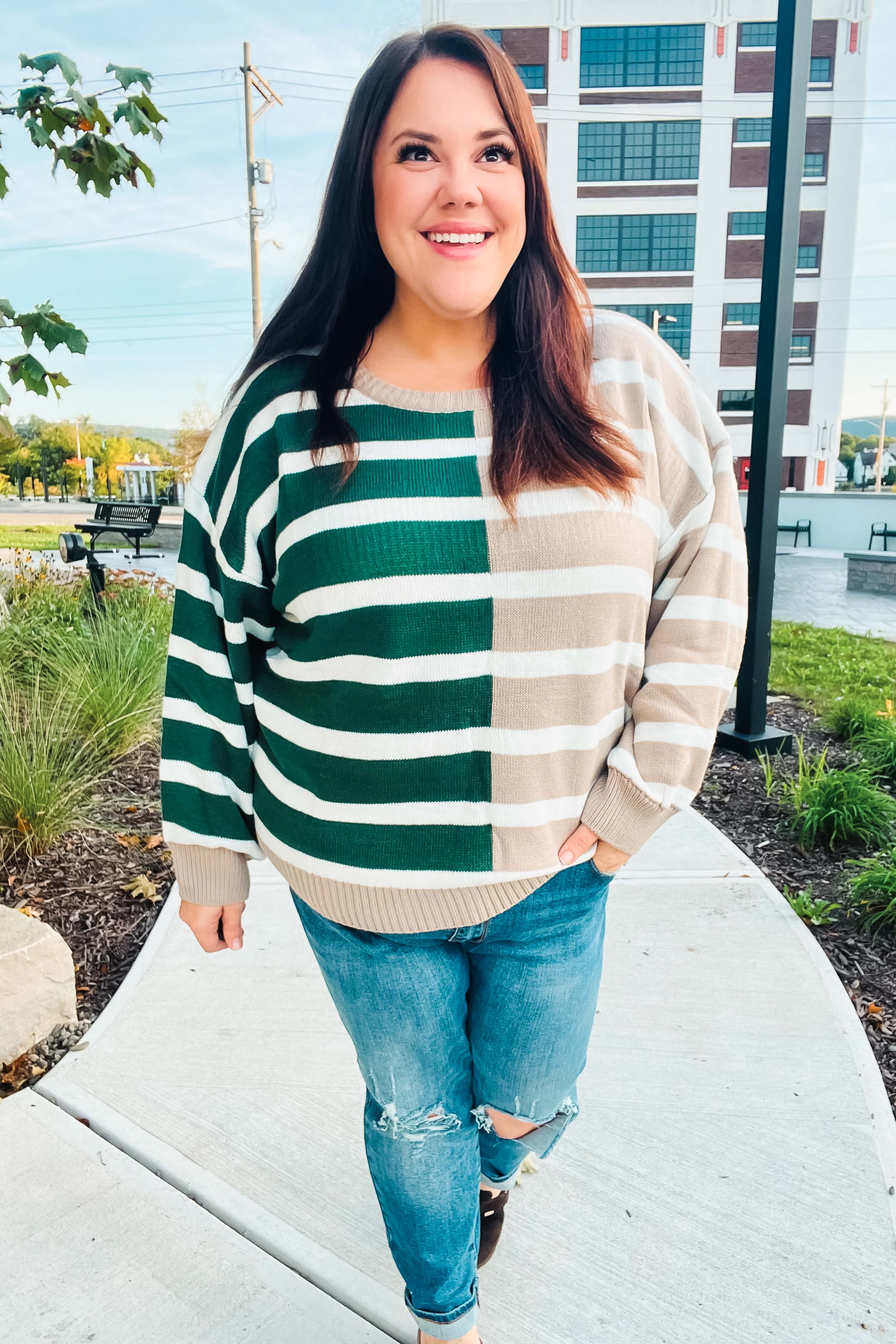 Maxct &Hunter Green & Taupe Striped Color Block Sweater - Image 8