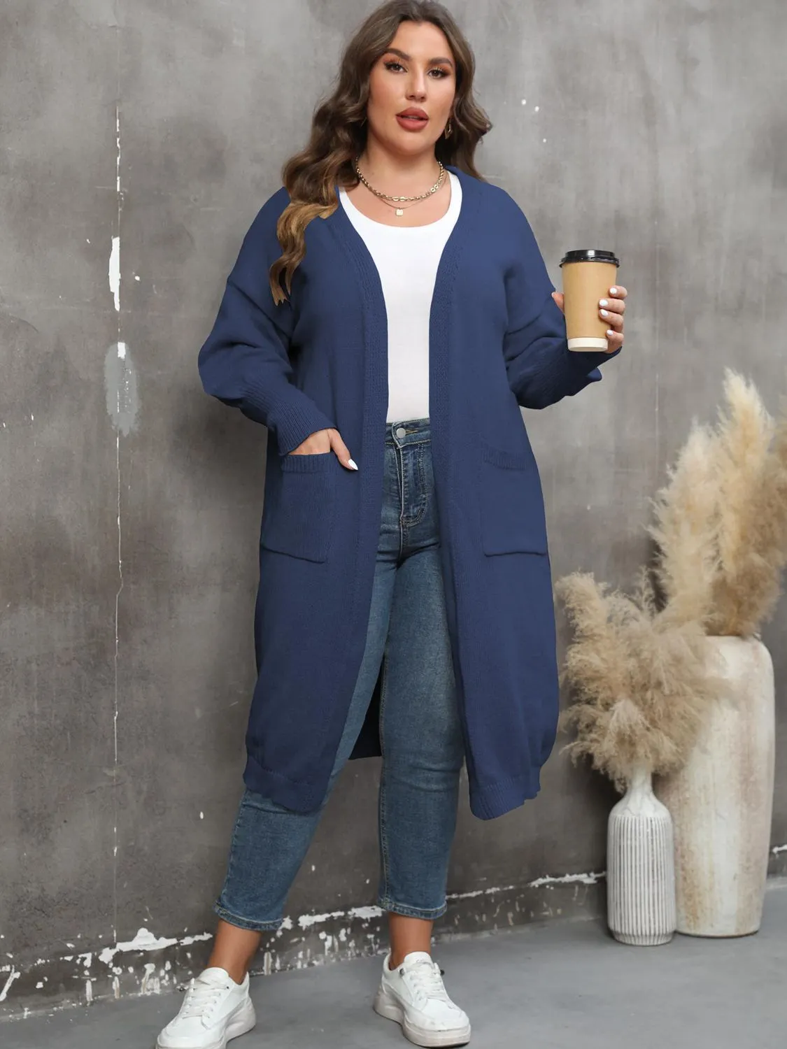 Maxct &Plus Size Long Sleeve Pocketed Cardigan