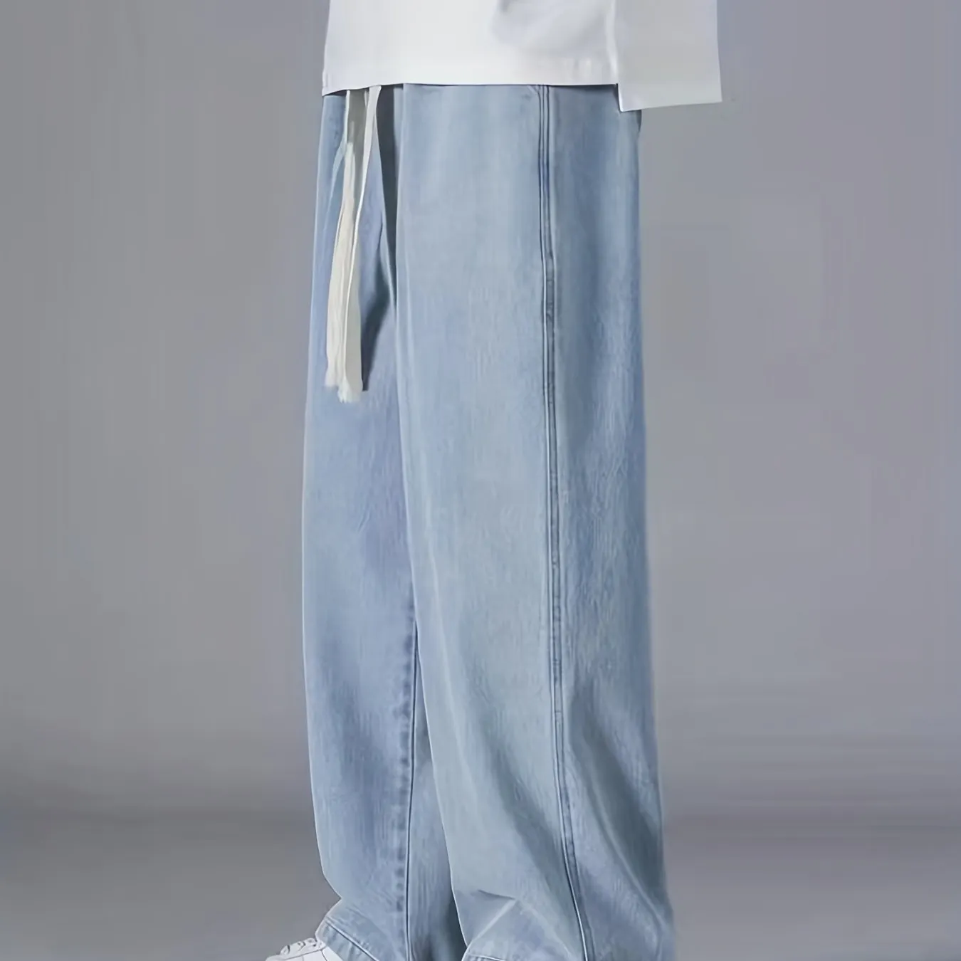 Maxct Wide Leg Cotton Jeans, Men's Casual Street Style Loose Fit Denim Pants For Spring Summer