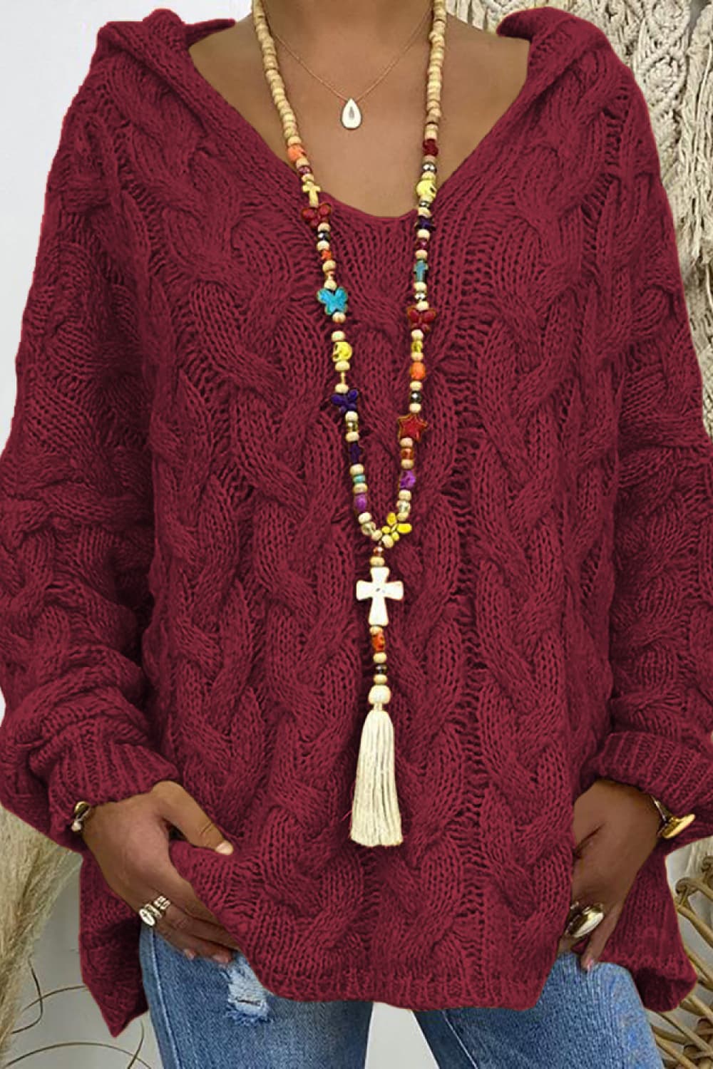 Cable-Knit Hooded Sweater - Image 11