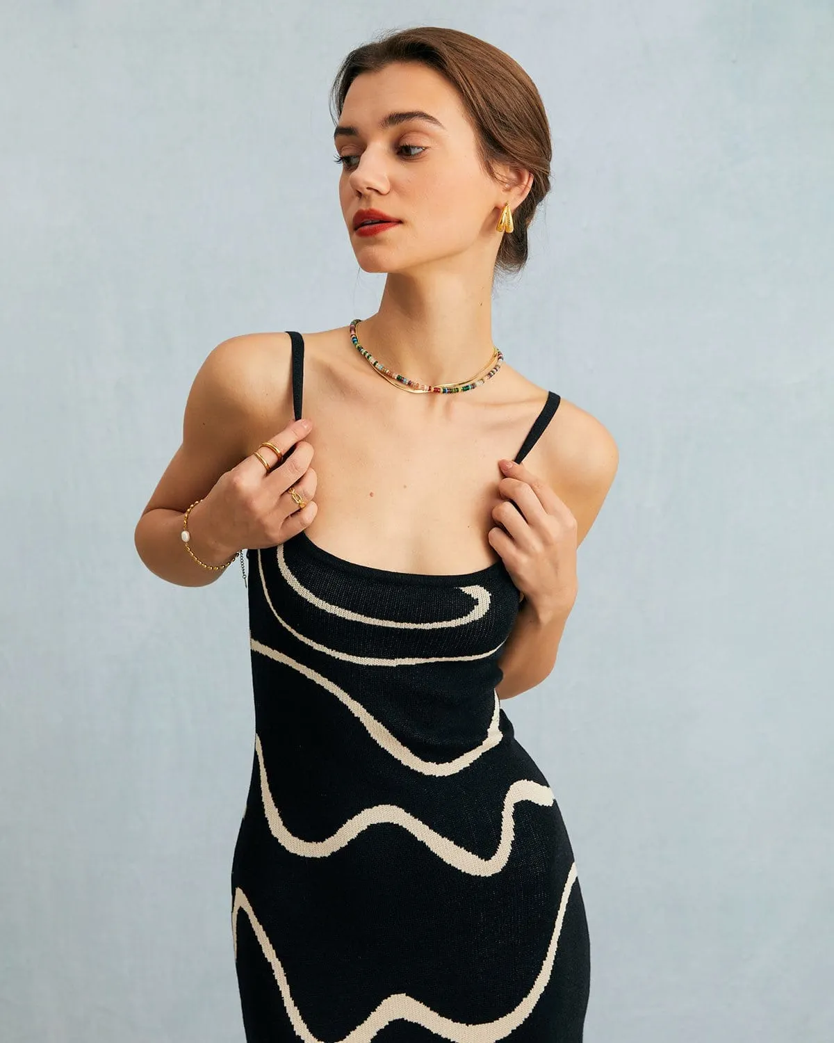 Maxct The Black Wave Mermaid Hem Knit Midi Dress