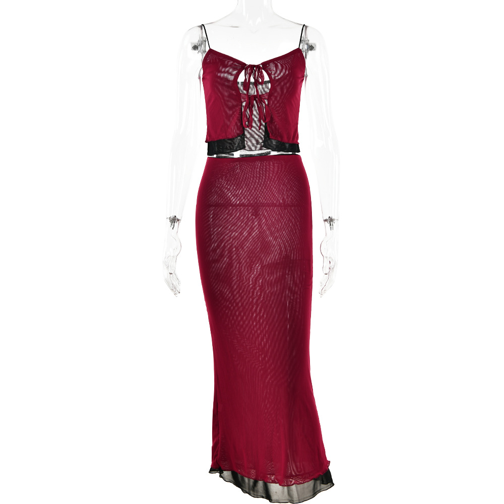 Maxct going out outfits New Strap Tube Top Two-Piece Women's Fashionable Sexy Backless Dress Suit