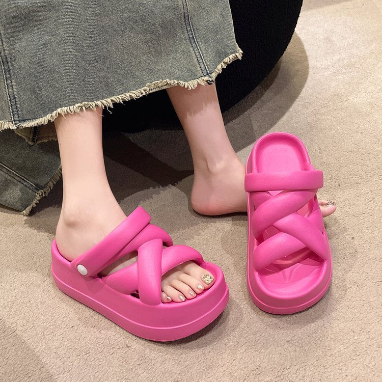 Summer Thick Sole Slide Sandals: Heightened with Crossover for Women - true deals club