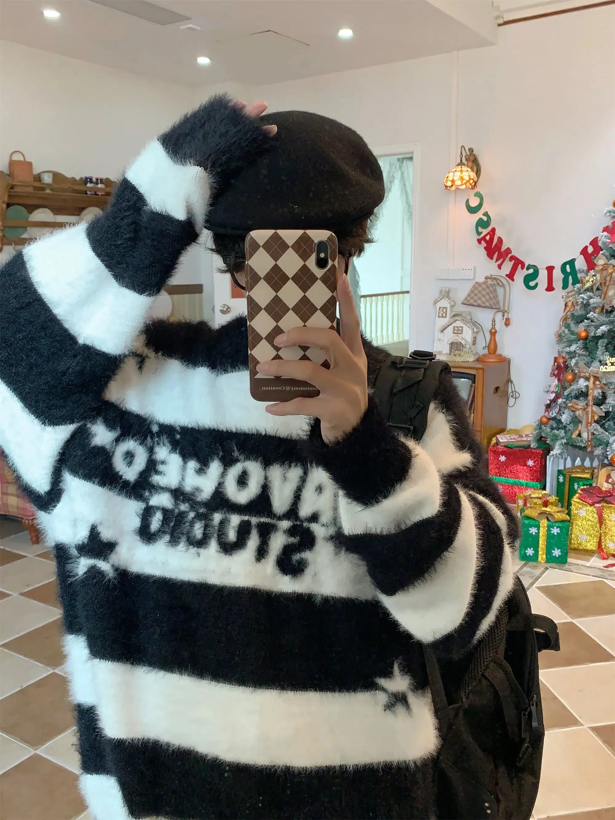 Maxct Faux Mink Striped Crew Neck Sweater