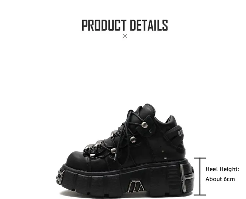 Punk Style Women's 6CM Heel Platform Goth Metal Decor Sneakers - true deals club