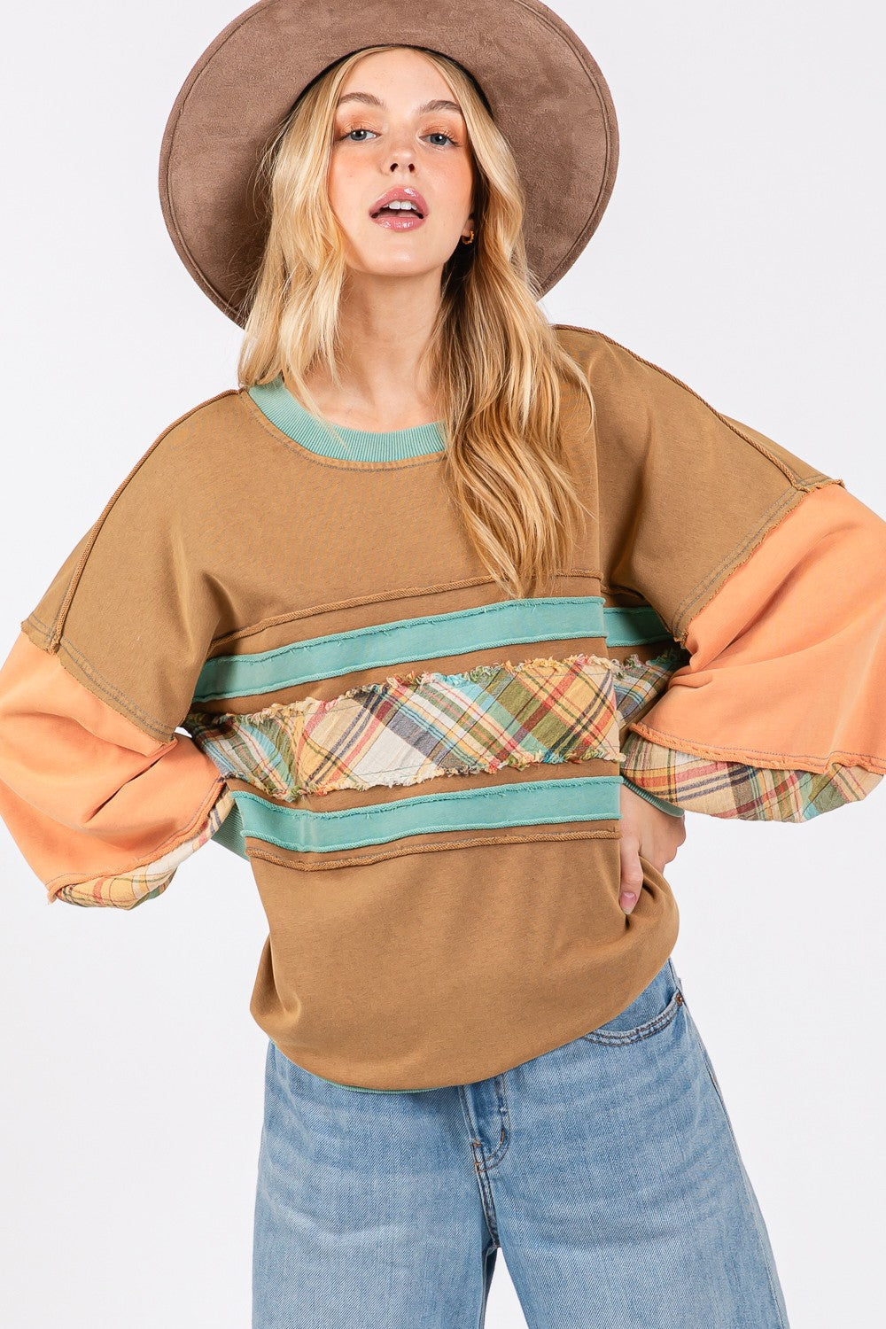 Maxct &SAGE + FIG Mineral Wash Raw Edge Color Block Sweatshirt