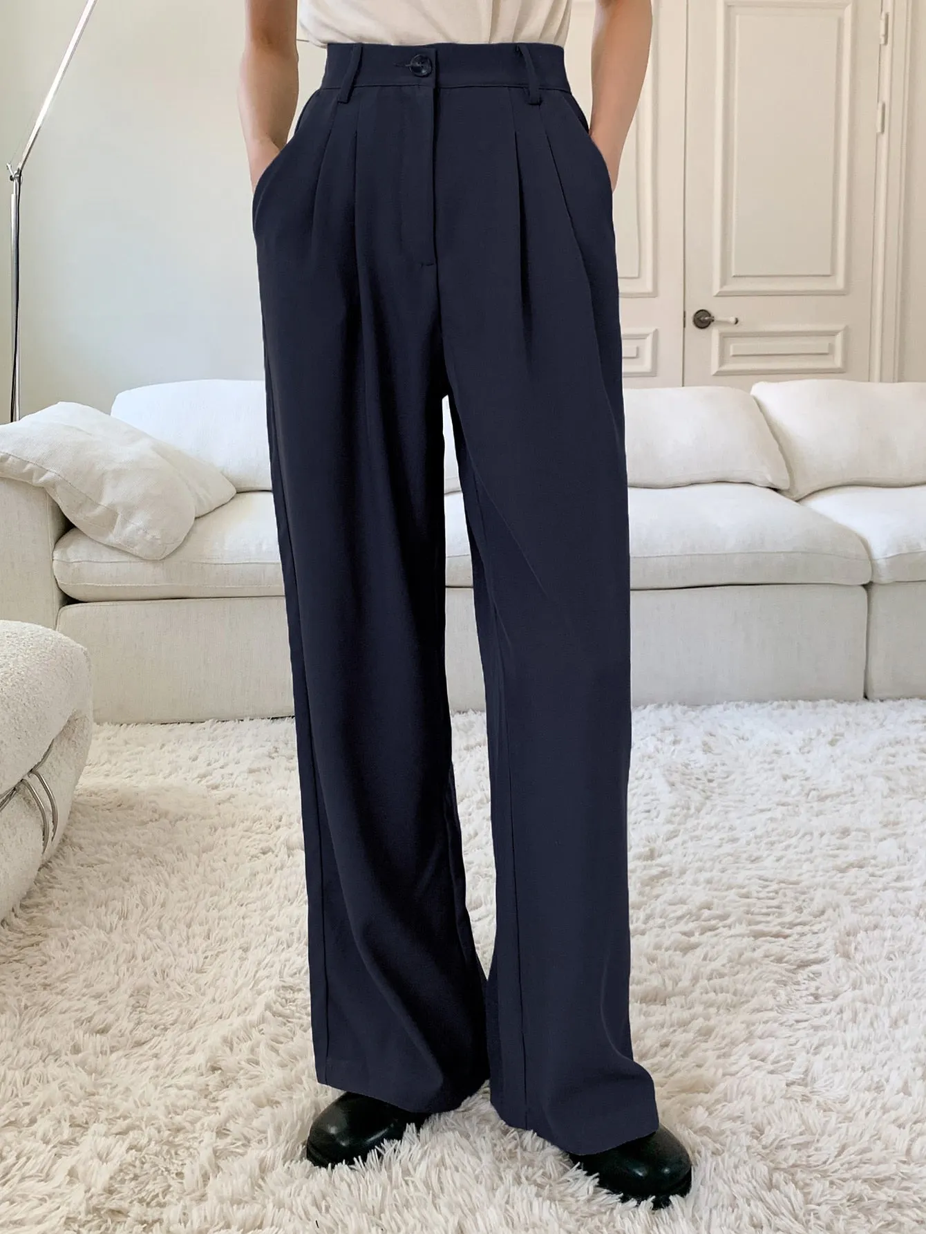 Maxct High Waist Plicated Detail Wide Leg Suit Pants