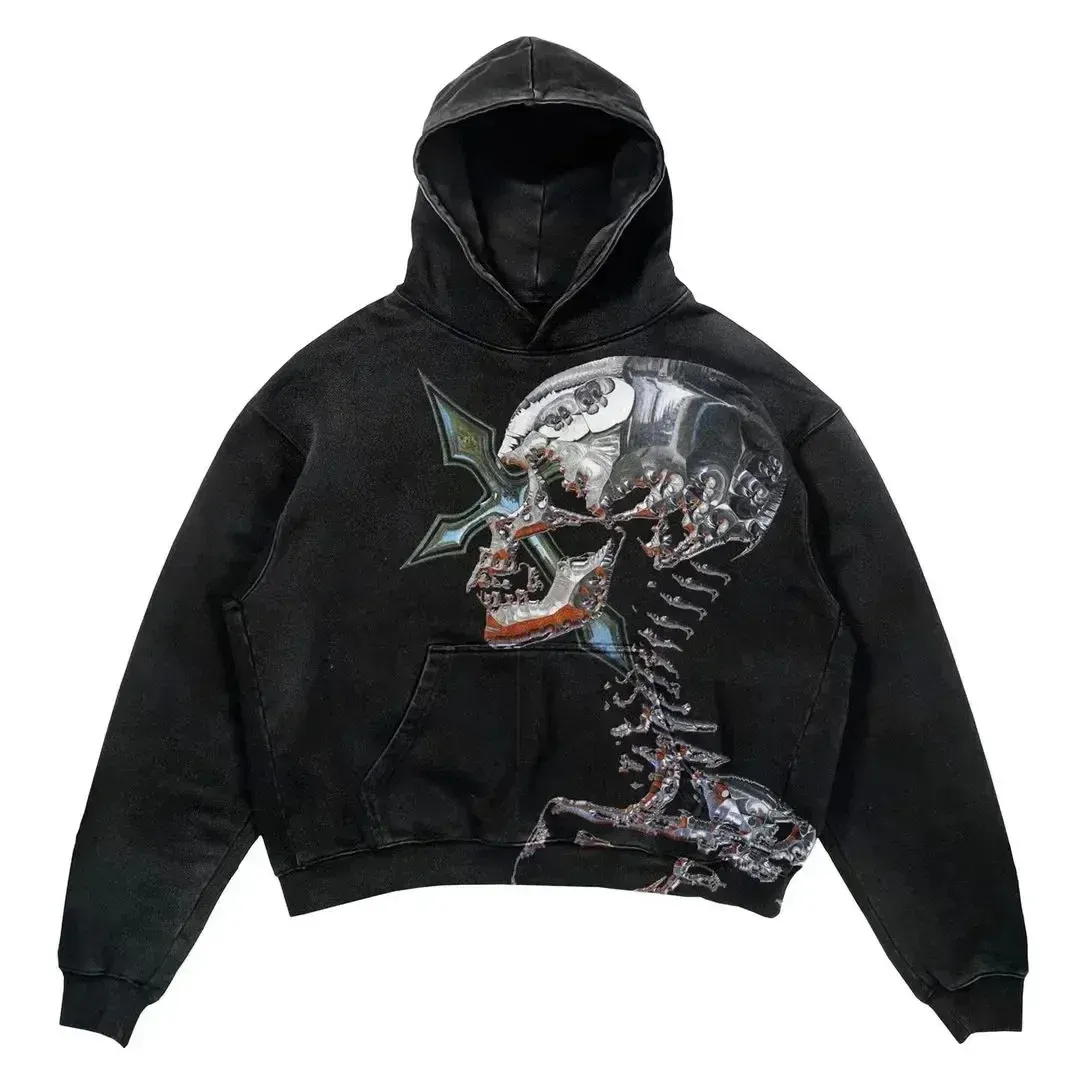 Maxct Y2k New Harajuku Hip-Hop Punk Letter Graphic Hooded Pullover Men Oversized Printed Sweatshirt Gothic top Street Wear Waichuan