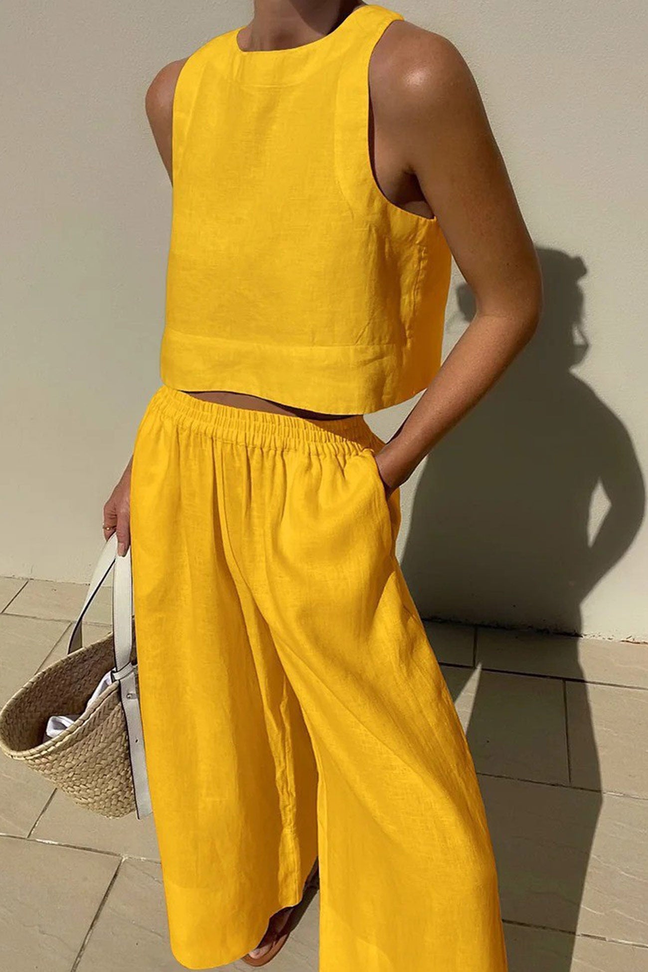 Maxct Solid Tank Top Two-piece Pants Set