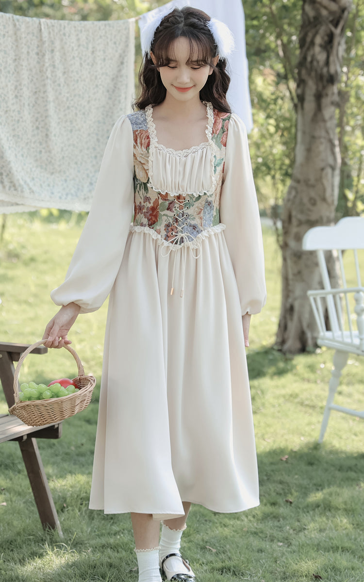 Floral Tapestry Jacquard Corset Dress Maxct