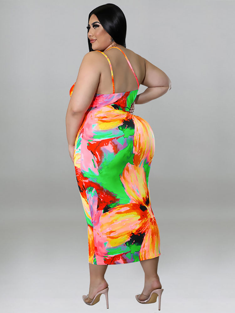 One Shoulder Print Midi Dress Maxct