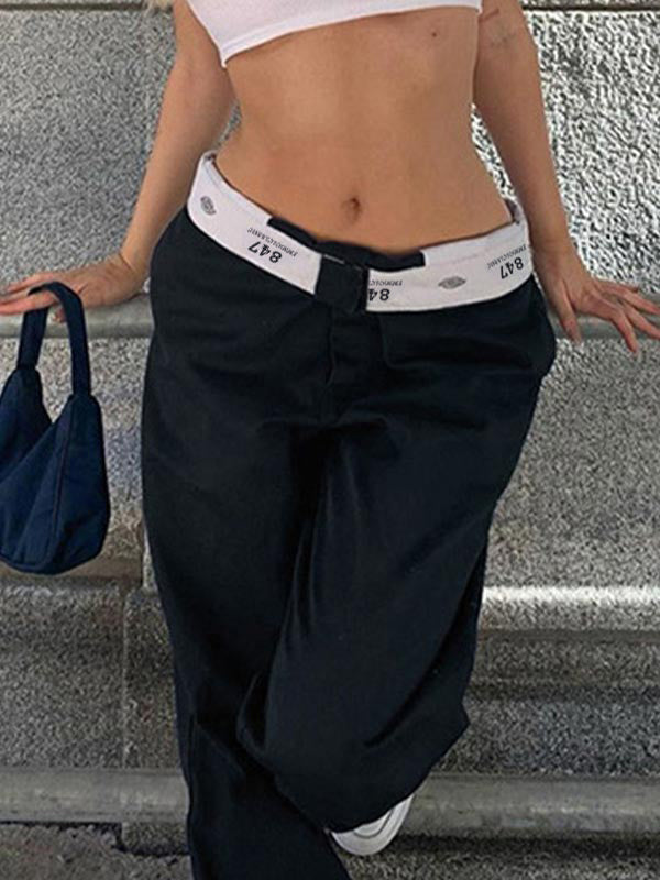 Patchwork Waist Straight Leg Pants Maxct