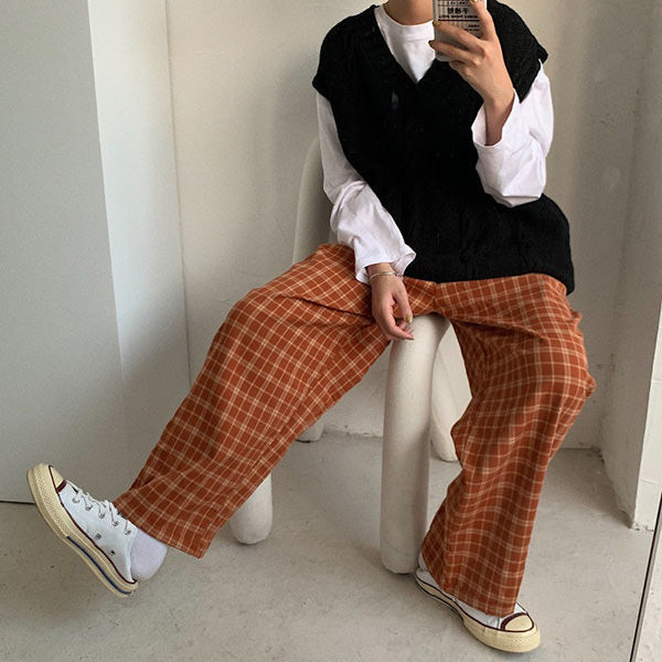 Cozy Up Plaid Trousers Maxct