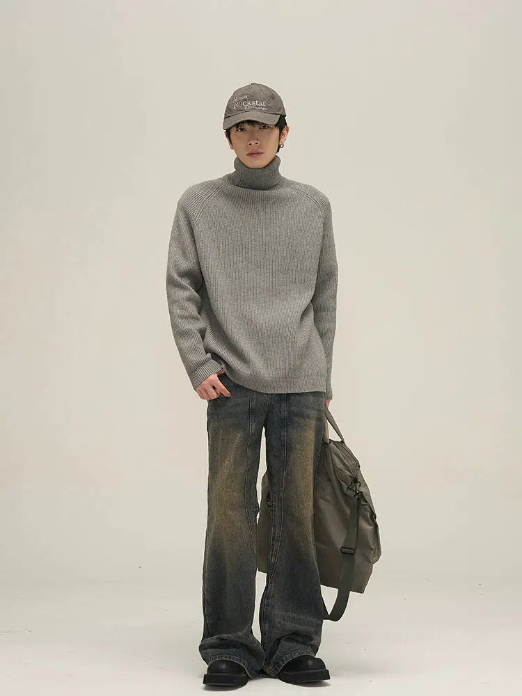 Maxct Solid Color Pleated Turtleneck Sweater