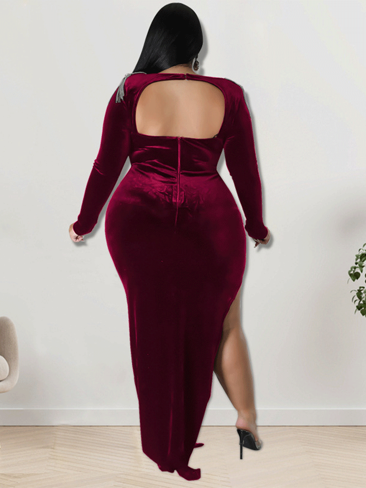 Velvet Slit Midi Dress Maxct