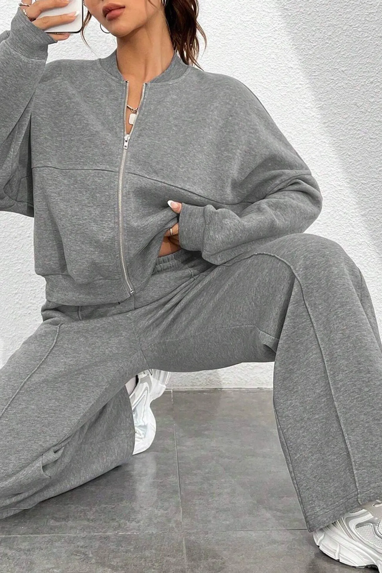 Maxct Zip-up Collarless?Cardigan Pants Set