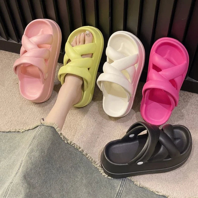 Slide Sandals Heightened with Crossover for Women Maxct