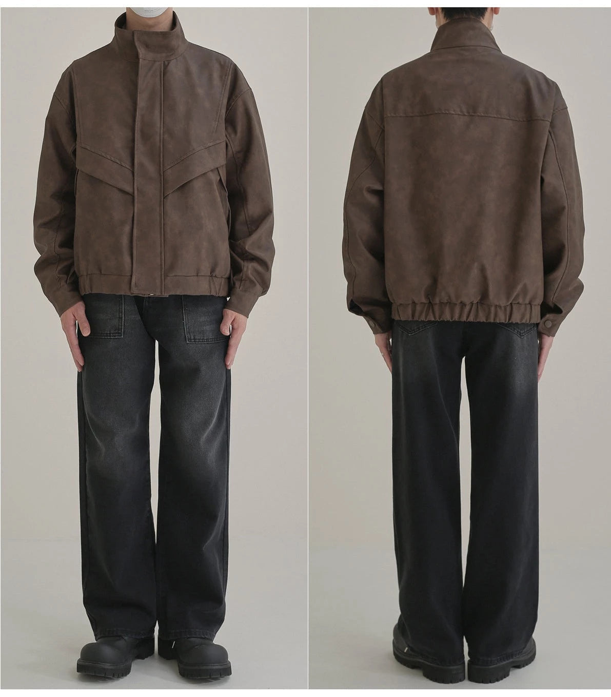 Maxct Distressed Stand Collar Leather Jacket