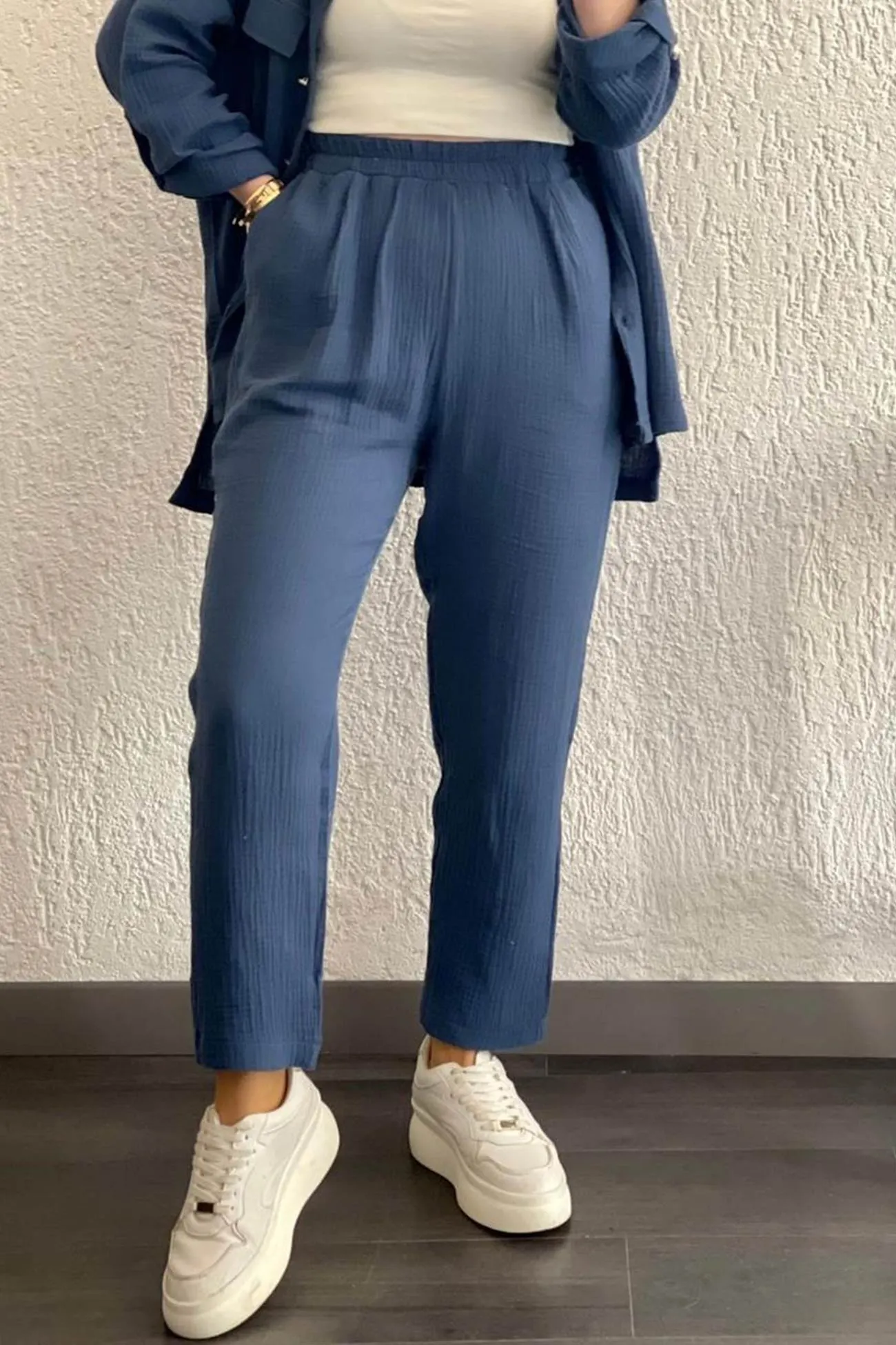 Maxct Long Sleeve Pocketed Slit Shirt Long Pants Suits
